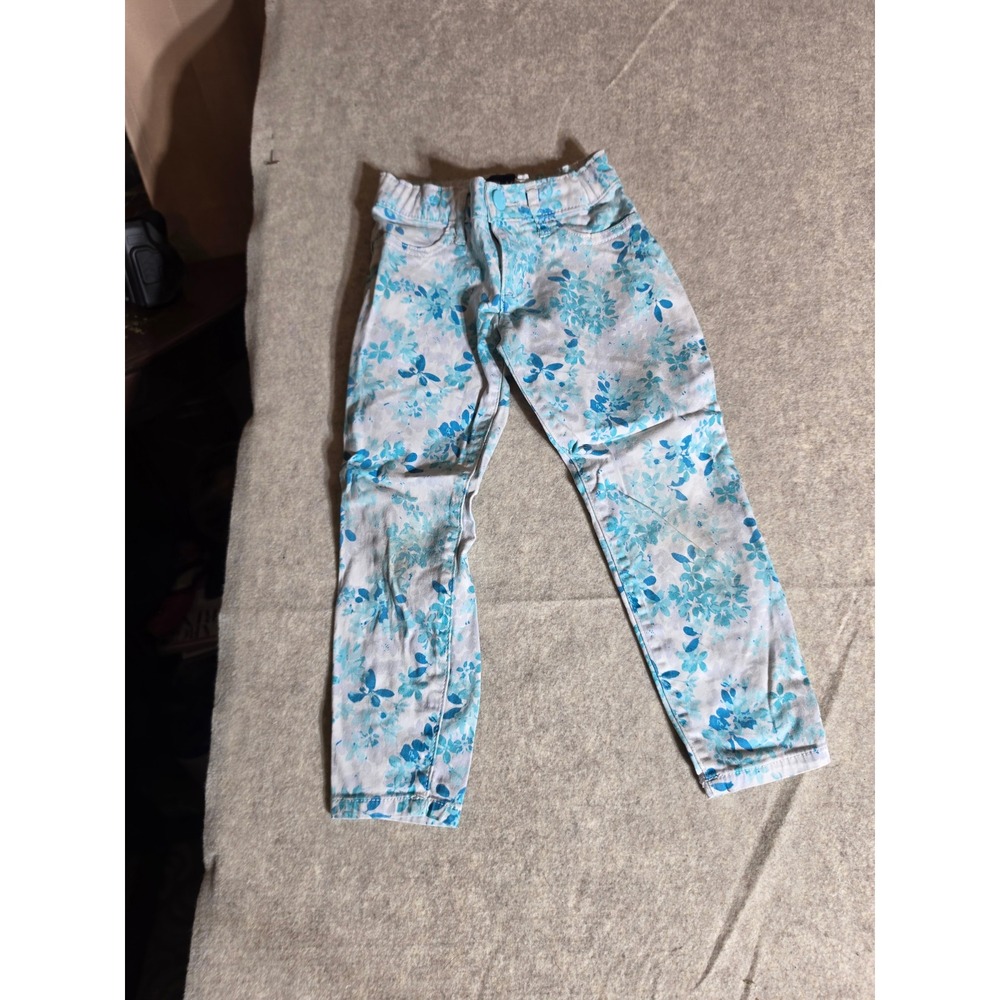 Childrens Place Girls Blue Floral Skinny Jeans Size 5 Adjustable Waist Stretch